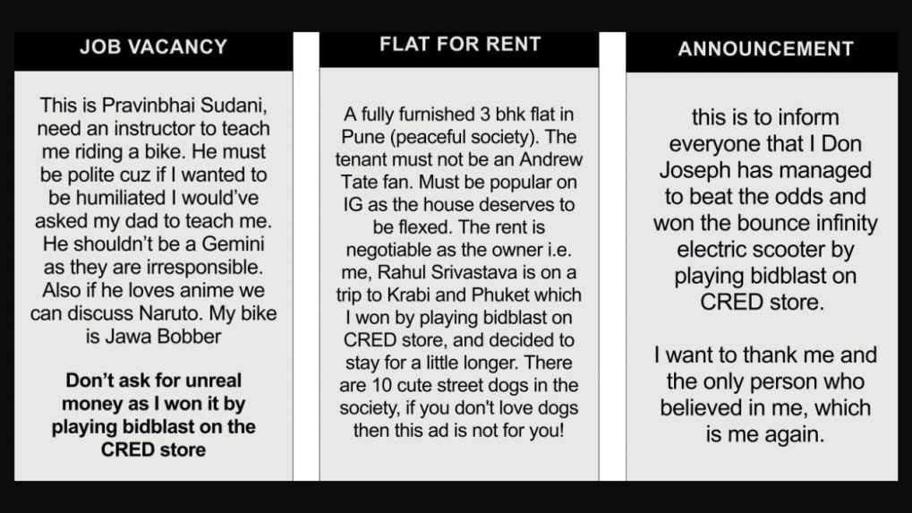 Viral CRED Ad: Masked as whacky classified newspaper ads, CRED's new campaign goes viral