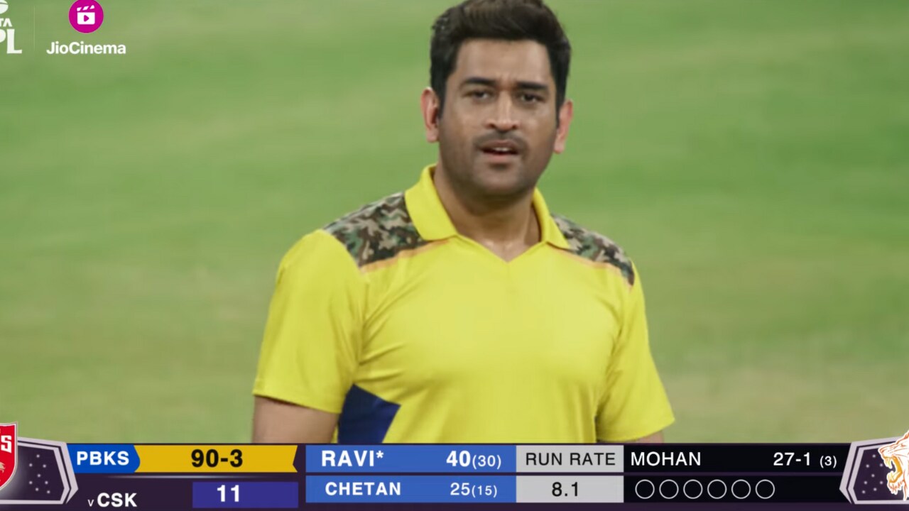 Mahendra Singh Dhoni in a still from JioCinema's new Tata IPL campaign