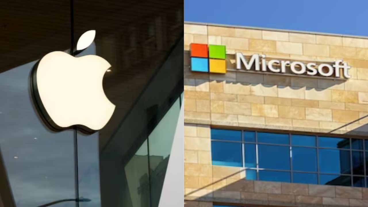 Tech giants Apple and Microsoft remained the top two global companies by market capitalisation at the end of July after riding this year's rally in technology shares. (Image sourced from Moneycontrol and CNBC)