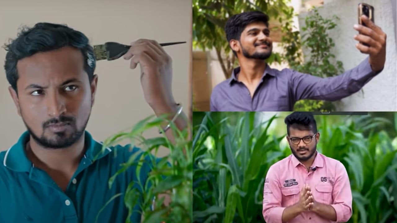 Santosh aka Indian Farmer (left); Kamlesh Ghumare aka Jugadu Kamlesh (top right) and Vitthal Patil aka Great Maharashtra (bottom right)