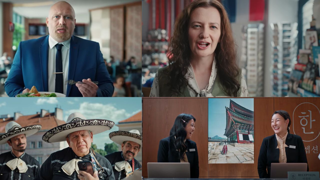 Why is a Korean, Russian, French, and Spanish mariachi band speaking in Hindi in Scapia’s ad film?