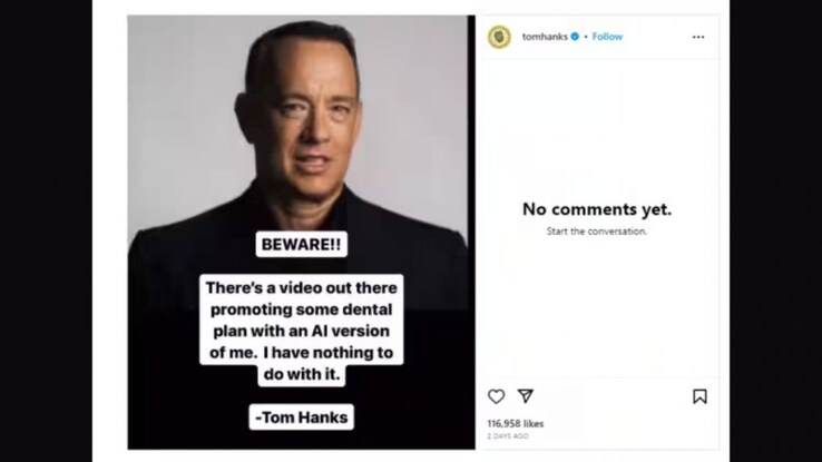 Tom Hanks warns people against dental ad using an AI likeness of him