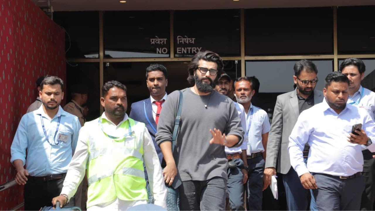 Bollywood actor Arjun Kapoor arrives in Jamnagar to be a part of the wedding festivities.