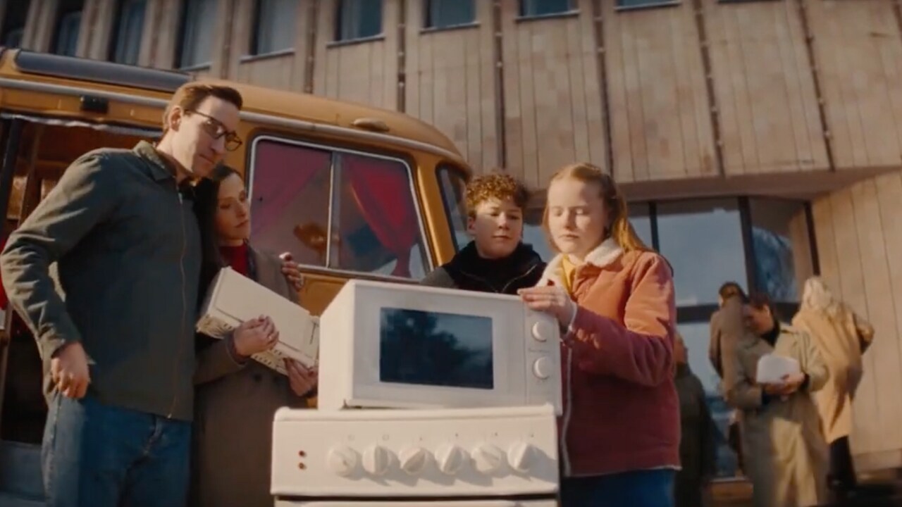 The ad depicts a family packing off their microwave and toaster on a coach trip, then eagerly getting into their car and driving to their local McDonald’s.