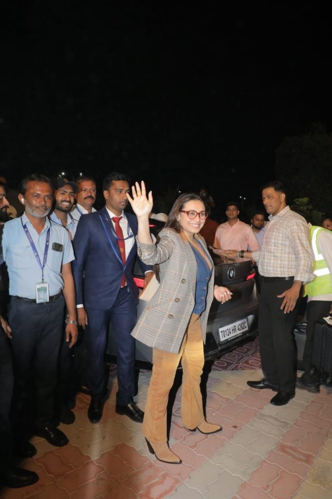 Bollywood actor Rani Mukherjee too was spotted in Jamnagar.