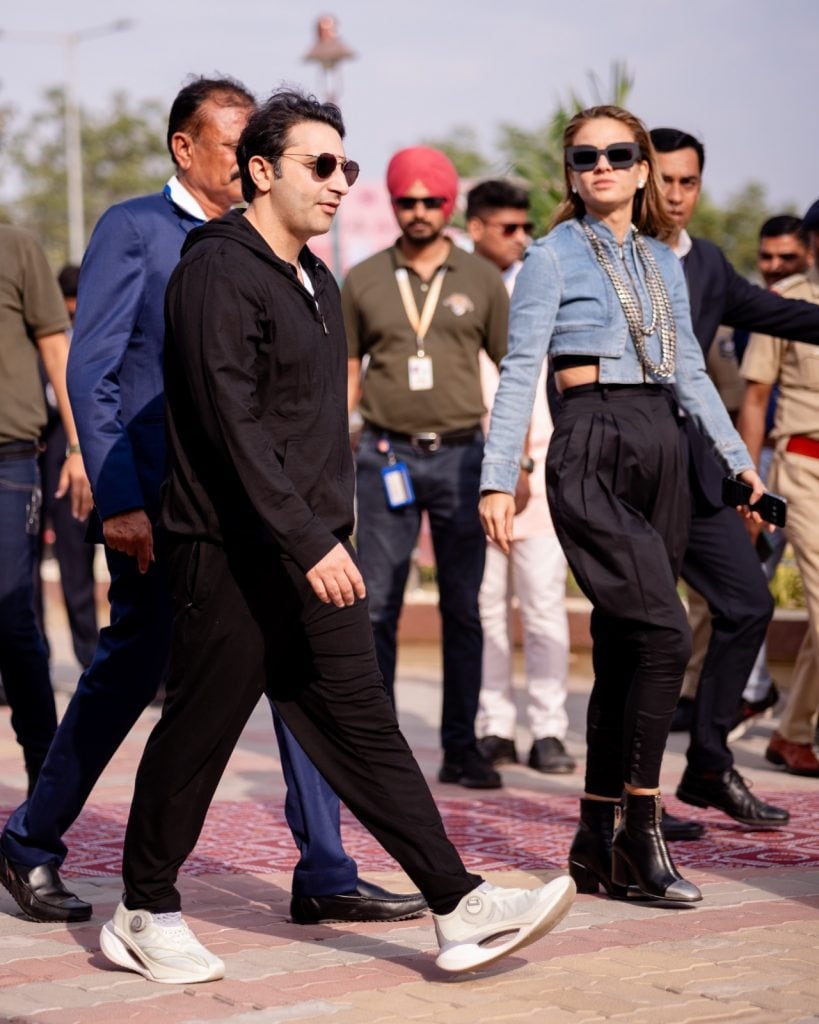 Adar Poonawalla and wife Natasha Poonawalla arrive in Jamnagar.