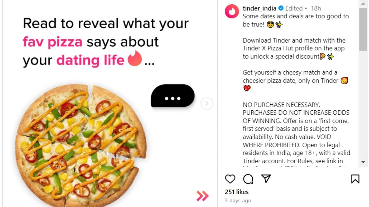 As part of the collaboration, Tinder users in India will encounter a Pizza Hut Profile Card within the Tinder app.