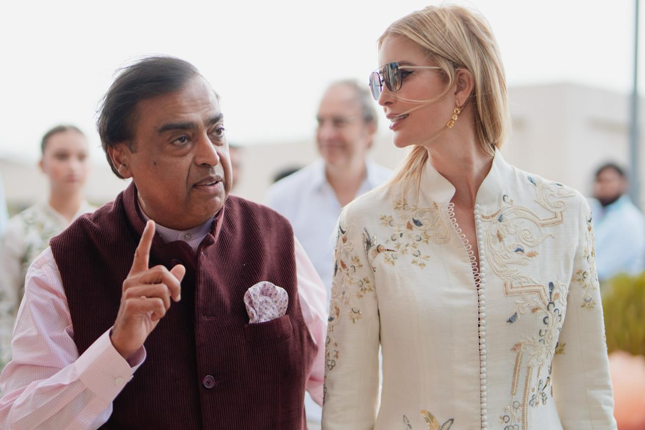 Mukesh Ambani conversing with Ivanka Trump.