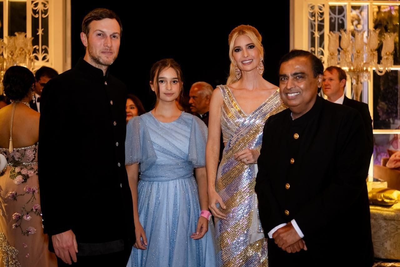 Mukesh Ambani seen with Ivanka Trump and family.