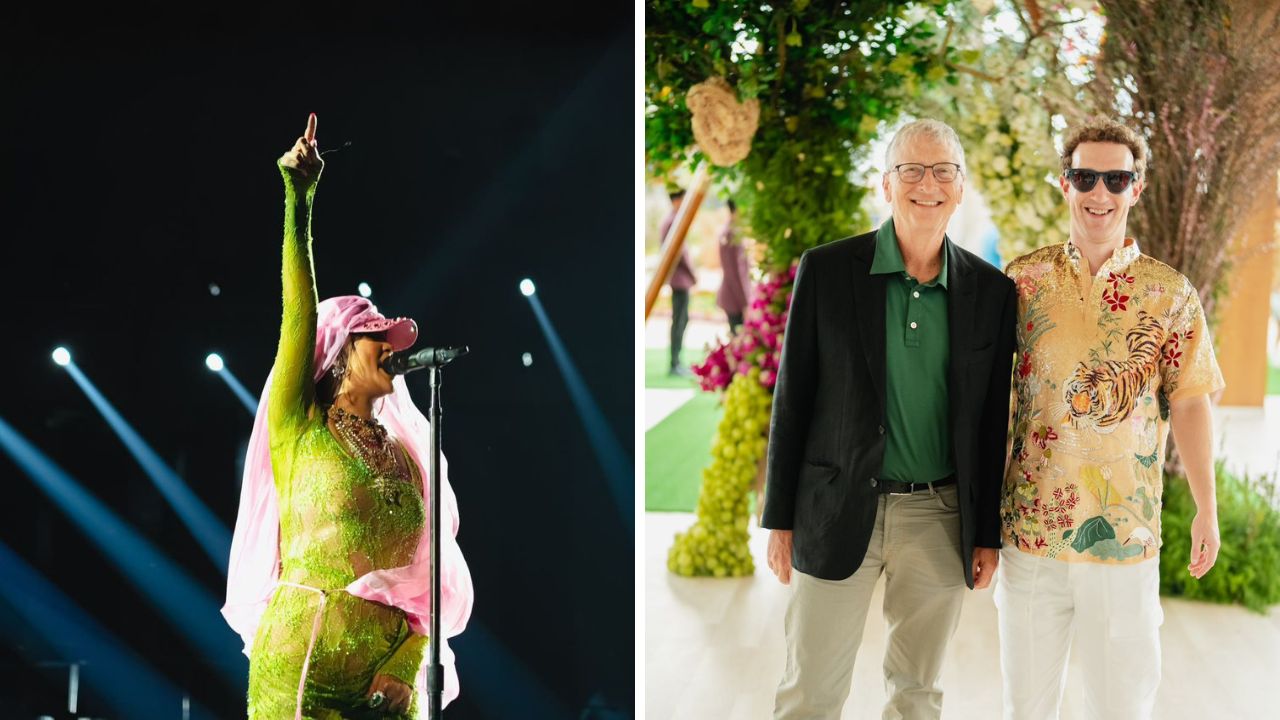 Anant Ambani, the youngest son of Reliance Industries chairman Mukesh Ambani, was engaged to Radhika Merchant in December 2022. (From left to right: Rihanna, Bill Gates and Mark Zuckerberg)