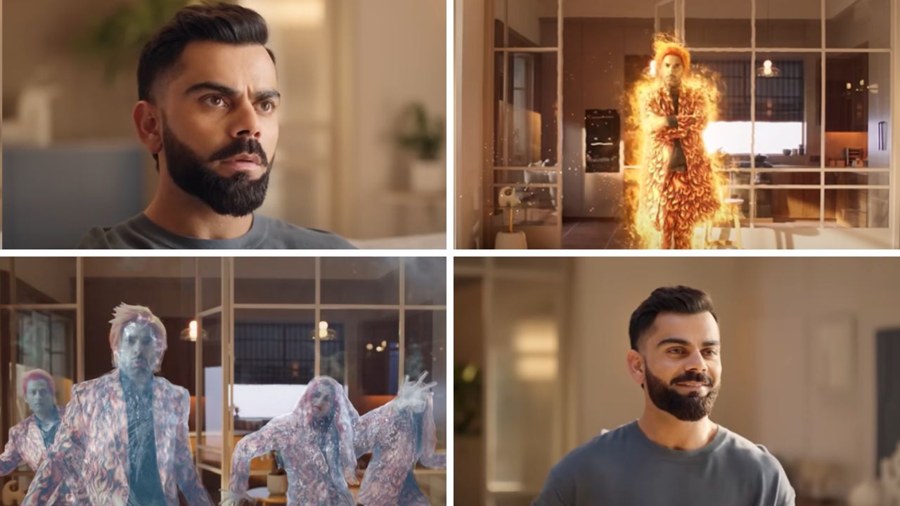 The third film, titled 'Bhayankar Garmi', shows 'Heat Man' entering Virat's house along with 'Bhayankar Garmi', focusing on the Heavy Duty AC from Blue Star. (Stills from the ad)