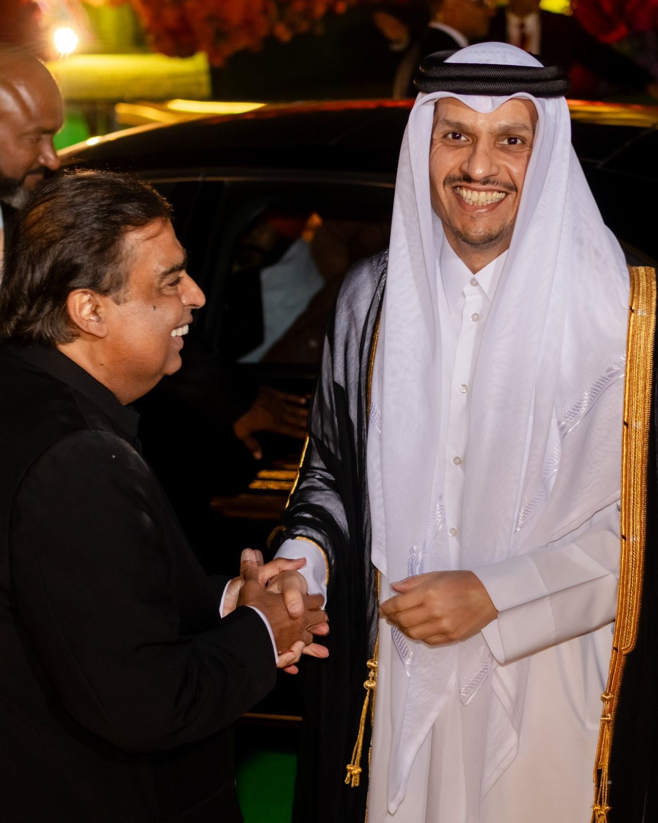 Mukesh Ambani seen with Qatar's PM Sheikh Mohammed bin Abdulrahman Al Thani.