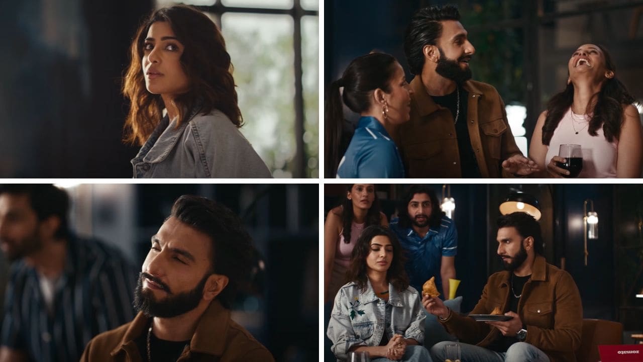 It captures India's love for food and cricket as a group of friends, including Singh and Prabhu, gather around, eyes glued to the screens, engrossed in the cricket season with boxes of food ordered from Zomato. (Stills from the campaign)