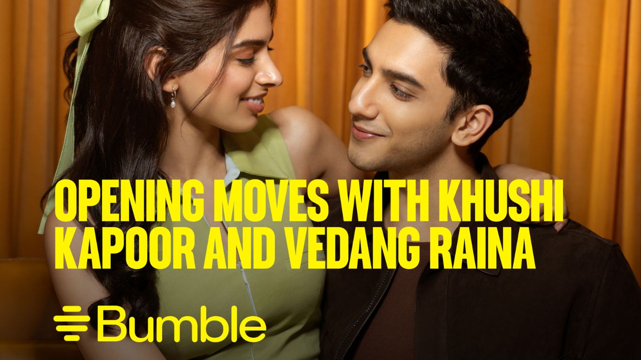 In Bumble’s new film, Khushi and Vedang bond over Bumble's new Opening Moves feature, with Khushi asking Vedang questions like “Most iconic first date idea?” and “What’s your guilty pleasure?”.