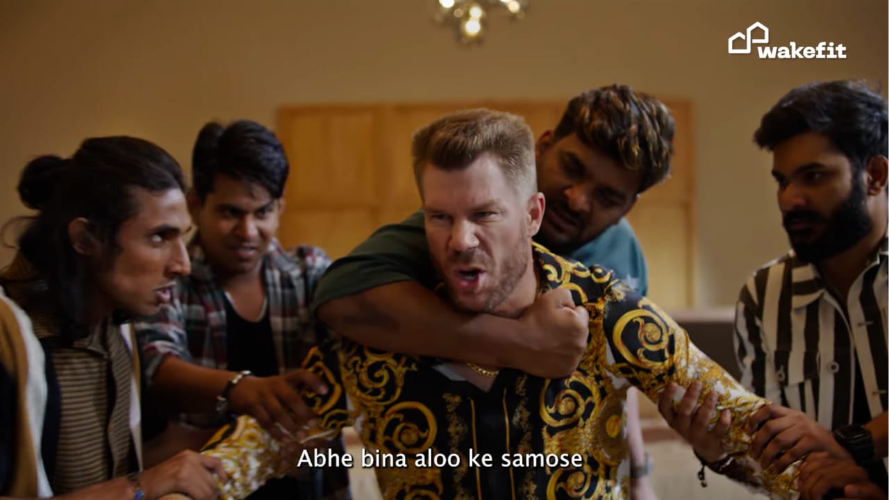 Warner's portrayal, complete with Pushpa Raj's iconic gestures, promotes Wakefit's new product, Regul8, India's first mattress temperature controller.