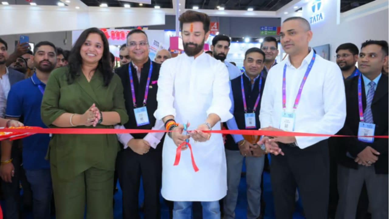 Richa Khandelwal and Ashish Khandelwal of BL Agro with Chirag Paswan,Minister of Food Processing Industries at World Food India, 2024.