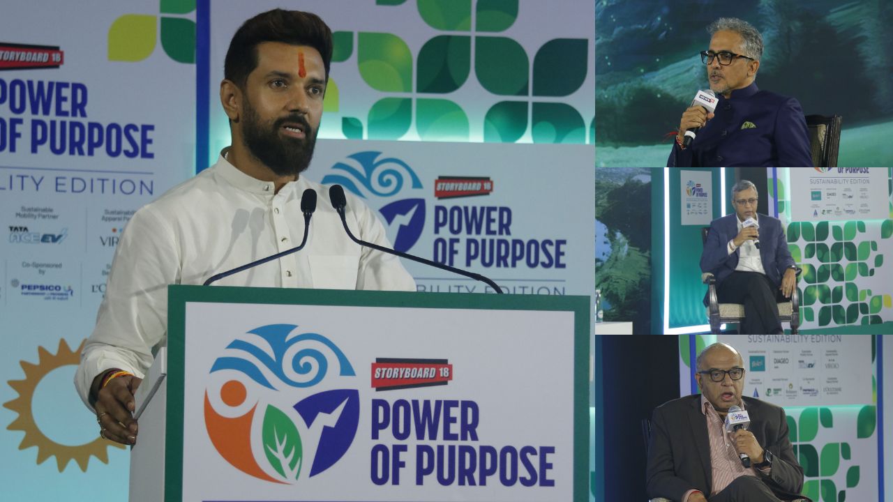 A gathering of purpose-driven minds at Storyboard18 and Network18 Group's Power of Purpose: Sustainability Edition, impactful stories, and pivotal conversations set the agenda for a sustainable future. The evening was graced by prominent industry leaders and key policymakers. (Clockwise: Rohit Kapoor, Alok Lall, Sanjeev Bikhchandani and Chirag Paswan)