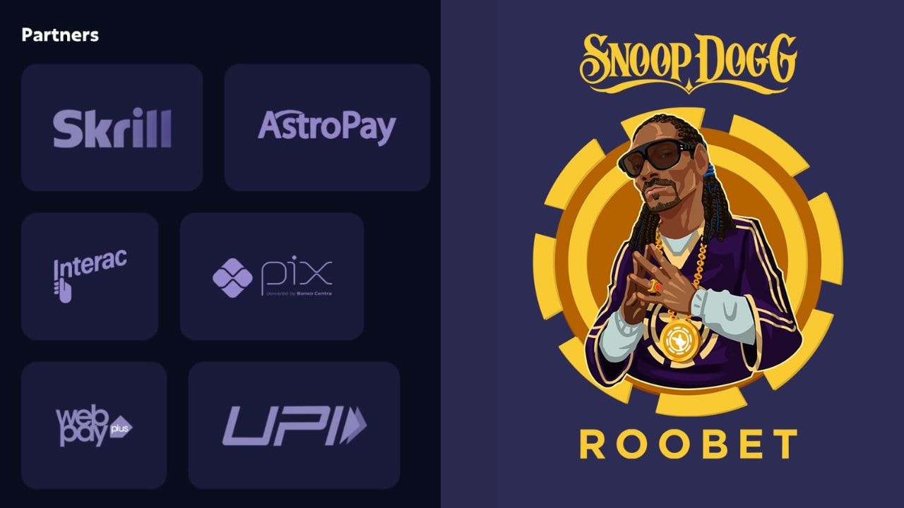 American rapper Snoop Dogg endorses Roobet. Screen grab of Roobet website mentioning UPI as its partner.