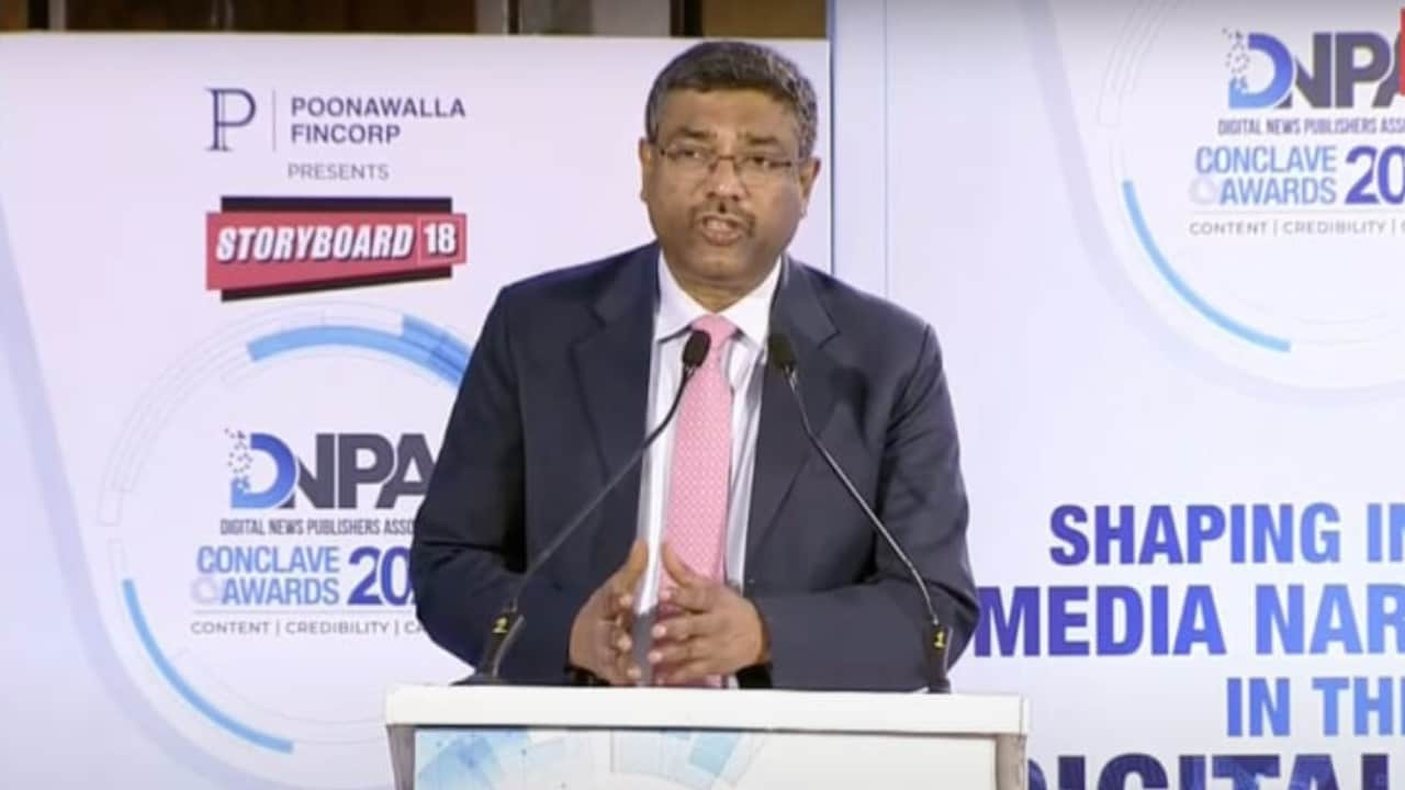 S Krishnan, Secretary of the Ministry of Electronics and Information Technology (MEITY), Government of India, is slated to share his insights on a futuristic regulatory AI blueprint. (Image: S Krishnan speaking at the Storyboard18 DNPA Conclave in 2024)