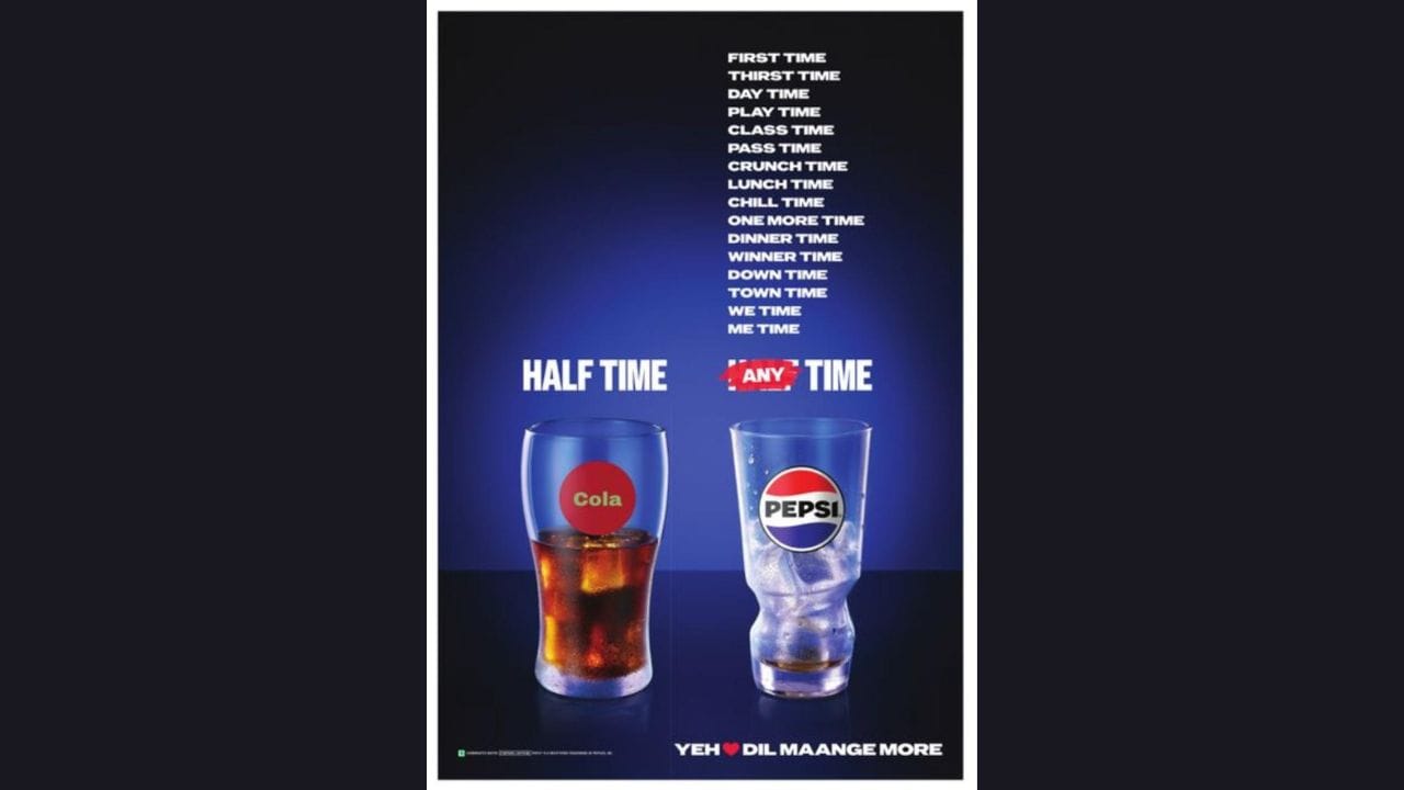 The ad cleverly weaves a rhythmic, playful list of life’s best moments—first time, thirst time, play time, crunch time, winner time, we time, me time—all reminding us that there’s never a wrong time to pop open a chilled Pepsi.