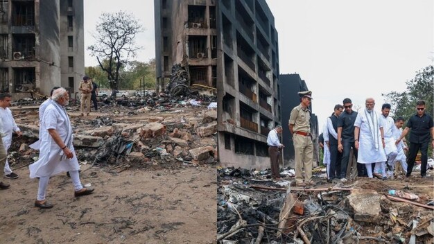 PM Modi visits Air India crash site in Ahmedabad