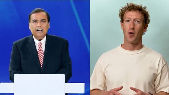 Mukesh Ambani, Chairman and Managing Director, Reliance Industries Limited (L) and Mark Zuckerberg, Founder and CEO, Meta (R)