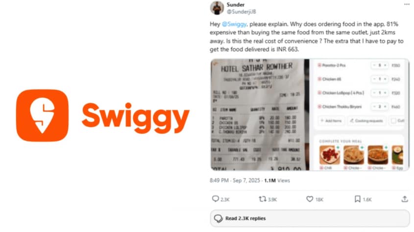 In a post on X (formerly Twitter) that quickly went viral, the customer compared prices at a restaurant located just two kilometres from his home.