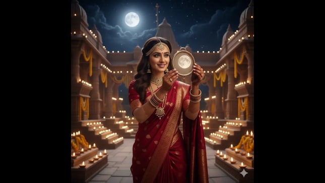 Generate unique animation style photos for the festive occasion of Karwa Chauth to post on your social media.