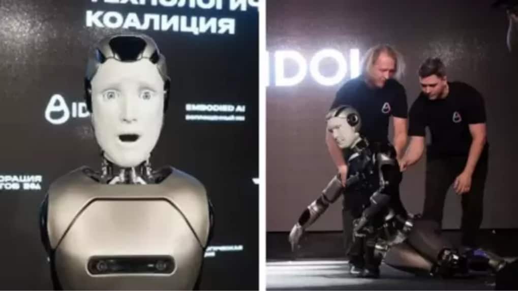 Russia’s first humanoid robot falls face-down on debut as AIDOL blames calibration glitch