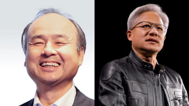 SoftBank Group Chairman & CEO Masayoshi Son (L) and Jensen Huang, Founder, President and CEO of NVIDIA (R)