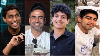 (Left to right) Billionaires Ankur Jain, Nikhil Kamath, Adarsh Hiremath and Surya Midha (Image credit: LinkedIn, Instagram, X)