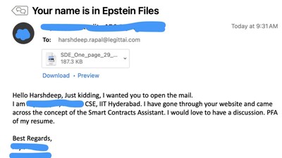 IIT Hyderabad student’s ‘Epstein Files’ email draws sharp response from Legitt AI CEO
