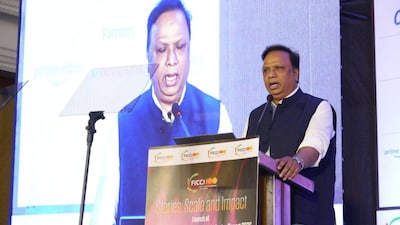Ashish Shelar, Maharashtra's minister of cultural affairs, speaking at the launch of the FICCI-EY Media & Entertainment Industry Report in Mumbai.