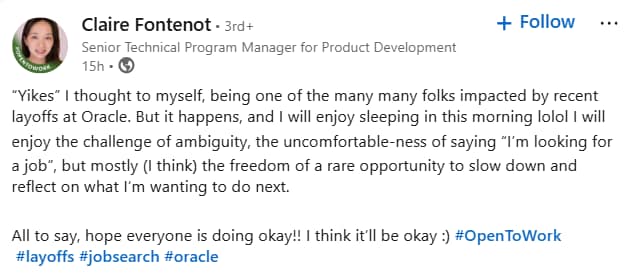 «Ναι… ελευθερία να επιβραδύνει»: Ο υπάλληλος της Oracle βλέπει ανάποδα αφού τον αφήσουν