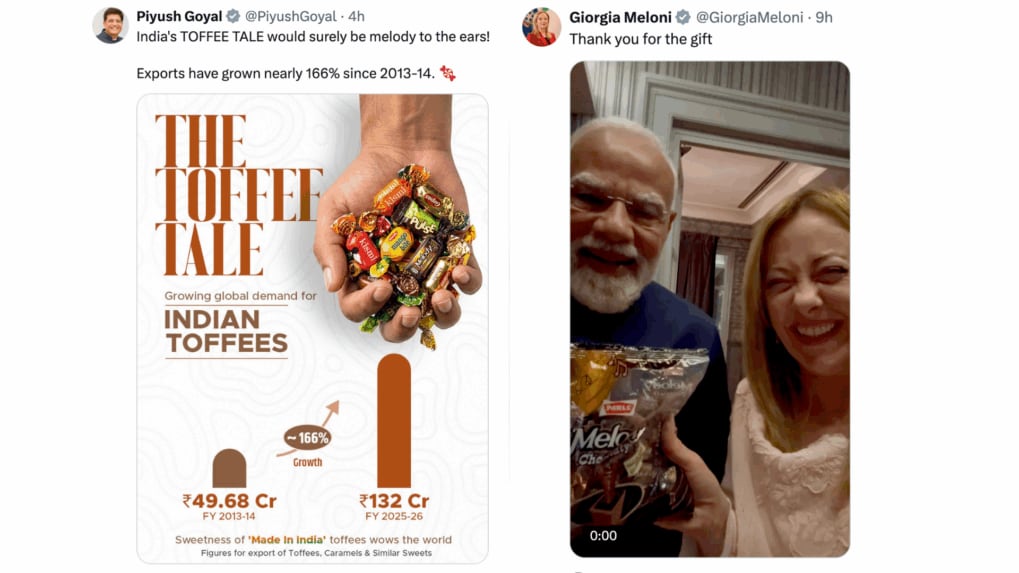 Piyush Goyal highlights India’s 166% toffee export surge as Modi-Meloni ‘Melodi’ moment sweetens Italy visit