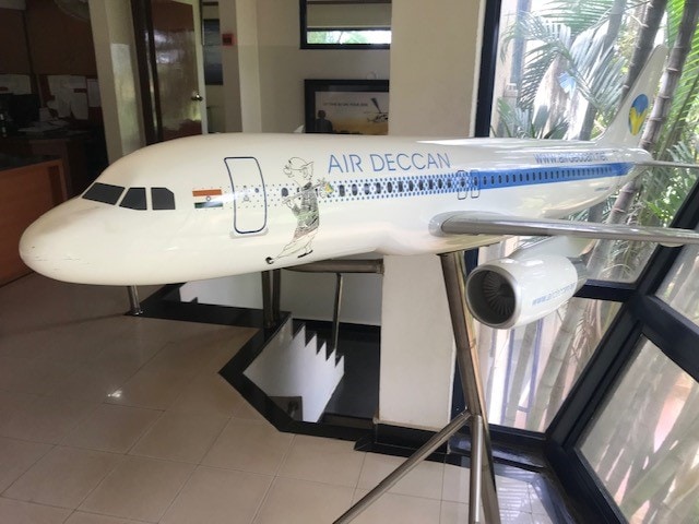 A model of an Air Deccan plane in the company’s office in Bengaluru. The model plane featured an image of the mascot. (Image courtesy: Captain Gopinath)