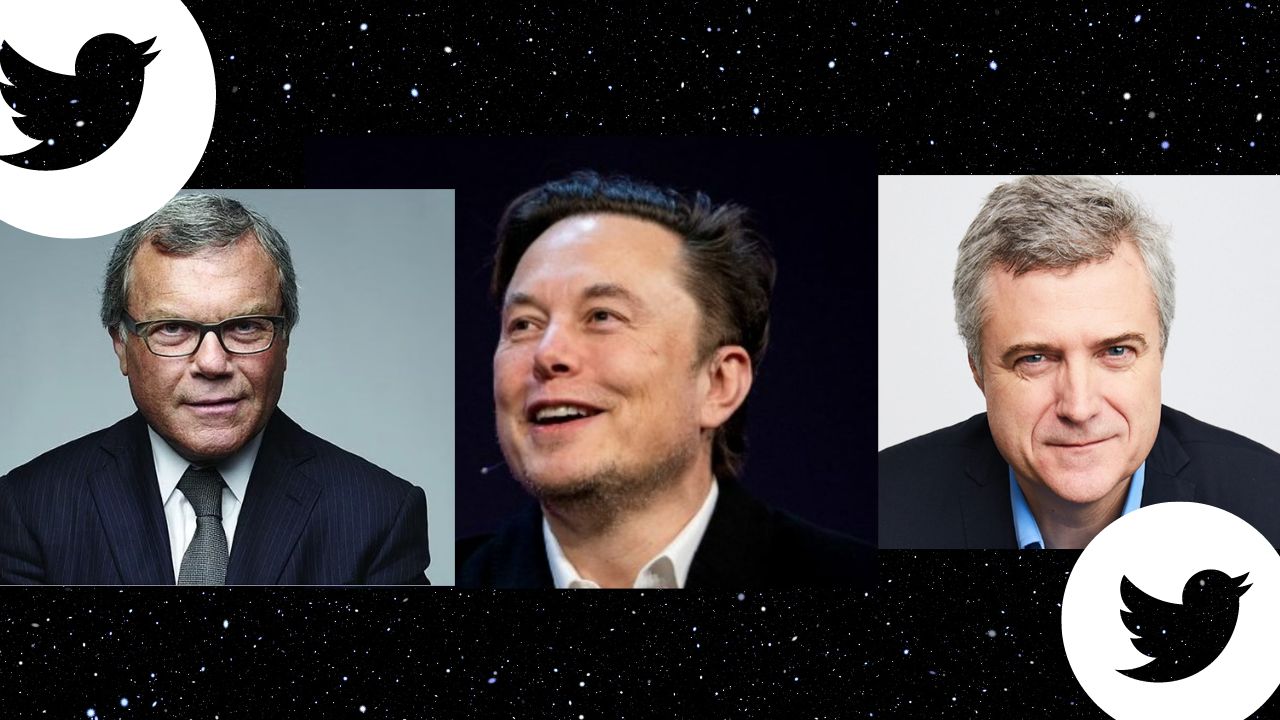 Pictured (L to R): S4 Capital Plc chairman Martin Sorrell; Elon Musk; WPP, CEO, Mark Read. Currently, marketers across the globe are concerned about how the new leadership will pan out for advertising on the platform. 90 percent of Twitter’s revenue comes from advertising.