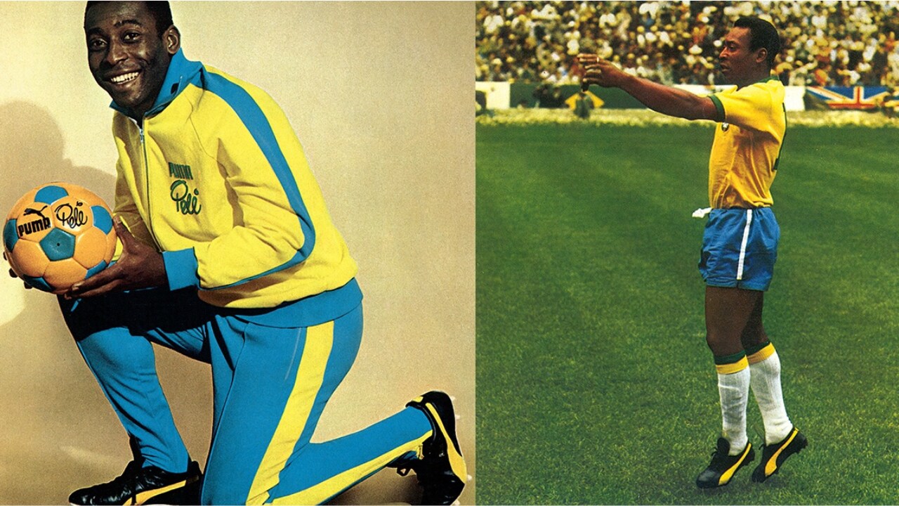 At the World Cup in 1970, Pelé was crowned 'Player of the Tournament' while wearing PUMA King boots. (Source: Puma Catch-up, Puma's employee magazine)